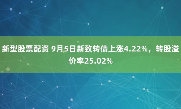 新型股票配资 9月5日新致转债上涨4.22%,转股溢价率25.02%